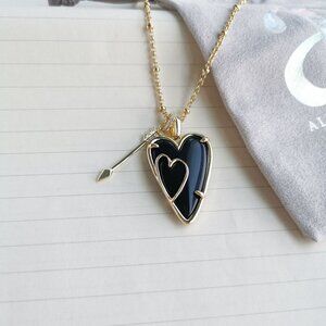Alicia Bonnie - Iris Arrow Heart Gold Black Glass Necklace